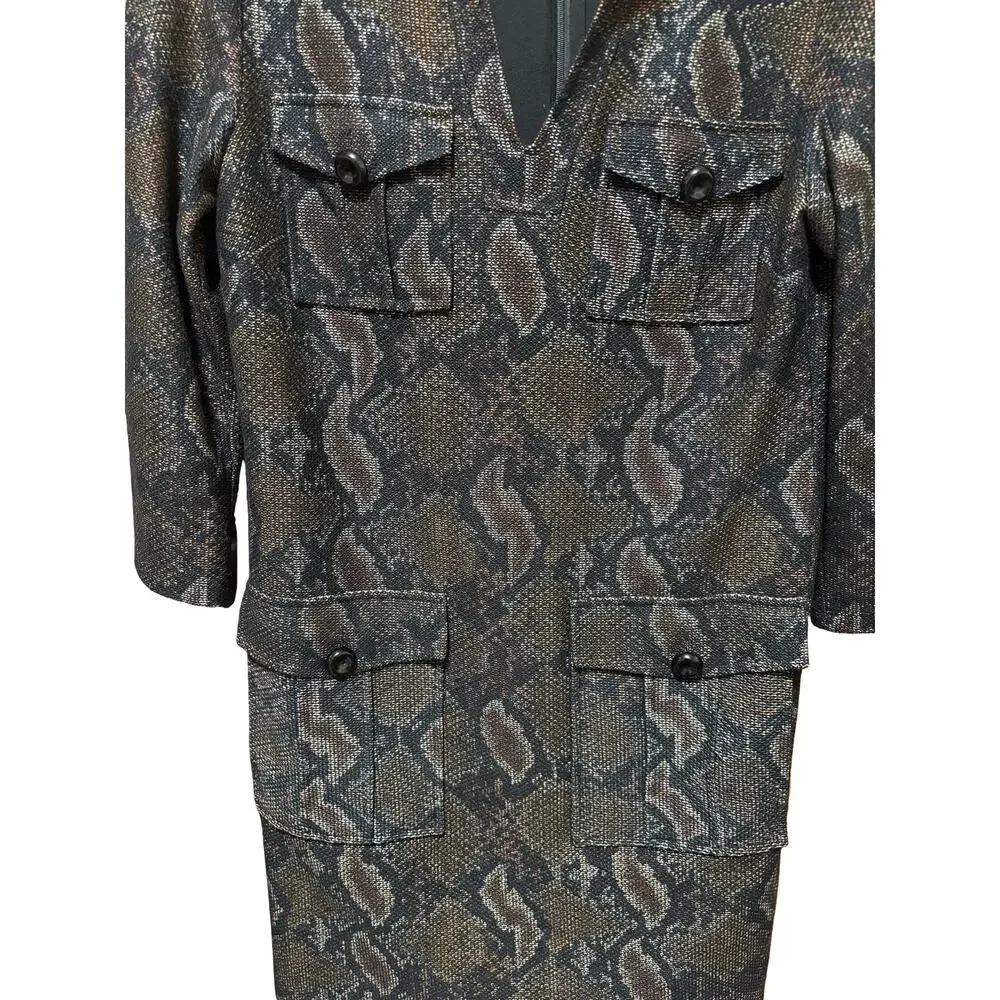 W by Worth Deep Coco Brown Snakeskin Print V-Neck Shift Dress – Size 6